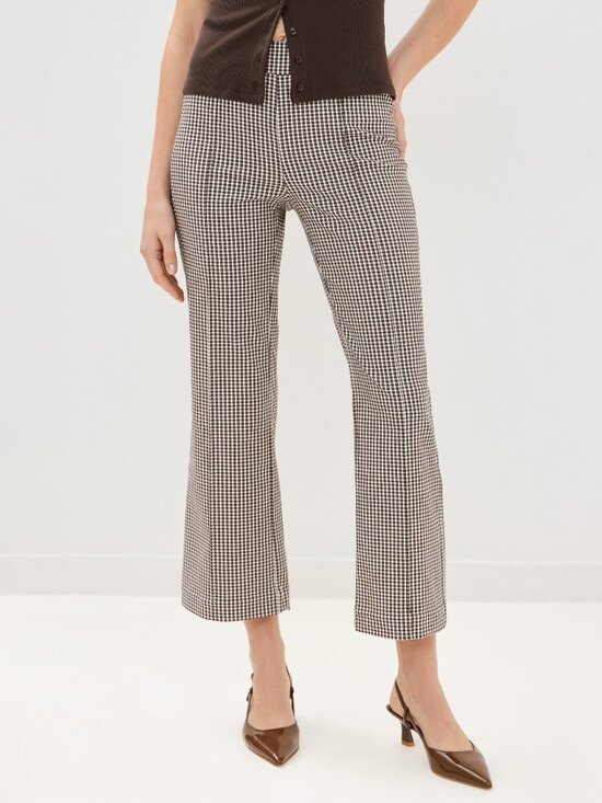 New Staud Knack Gingham Kick Flare Pant Brown White Medium $245